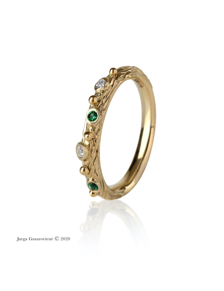 Žiedas PAVASARIS su smaragdais ir deimantais